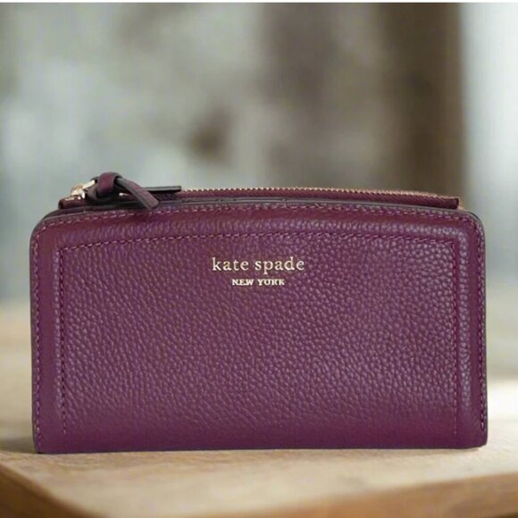 Kate Spade Knott Bifold Slim Snap Wallet Womens Cherry Red Leather Zip - Picture 1 of 7